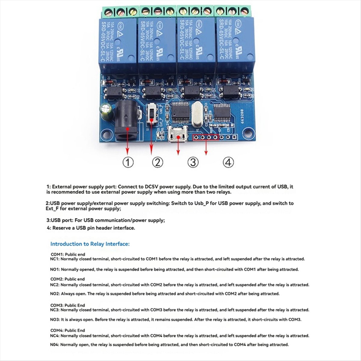 Relay Module 5V - Module de relais USB 4 canaux